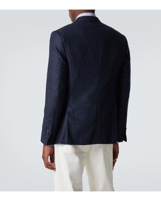 Thom Sweeney Blue Checked Wool And Silk Blazer for men