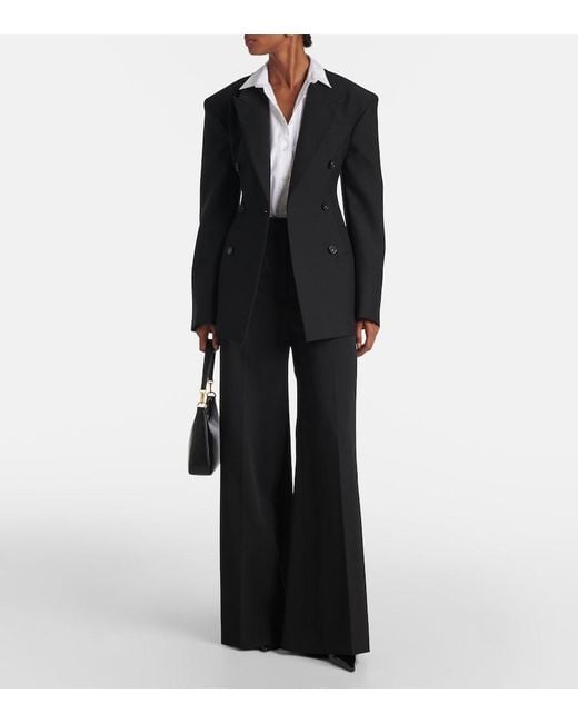 Stella McCartney Black High-Rise Wool-Blend Wide-Leg Pants