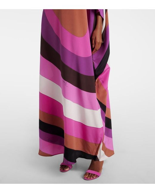 Emilio Pucci Pink Silk Printed Tie-Front Kaftan
