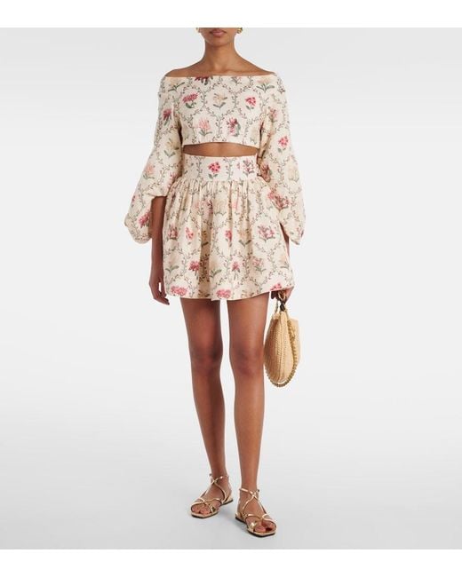 Agua Bendita Natural Floral Linen Top