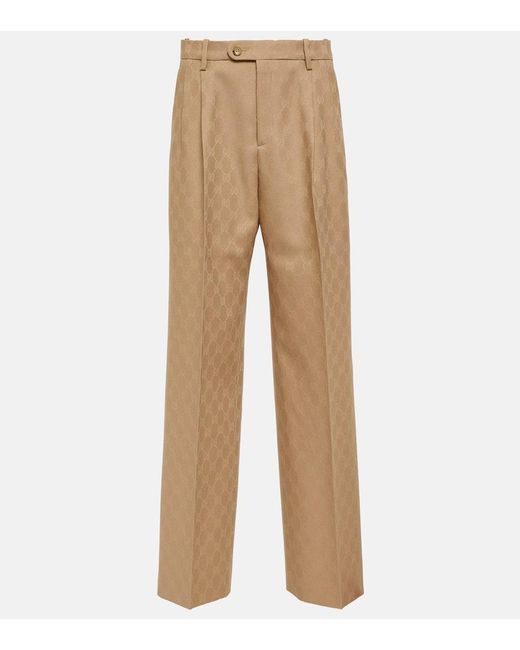 Gucci Natural GG Wool Jacquard Straight Pants