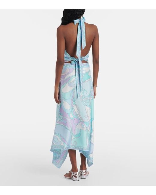 Emilio Pucci Blue Maxirock Orchidee Aus Seiden-Twill