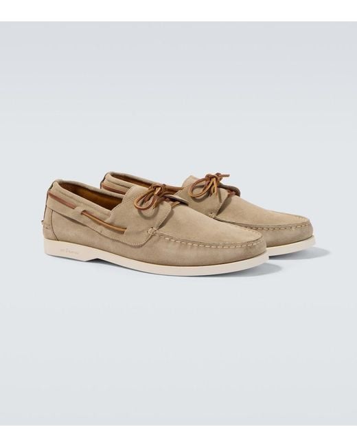 Kiton White Suede Boat Shoes for men