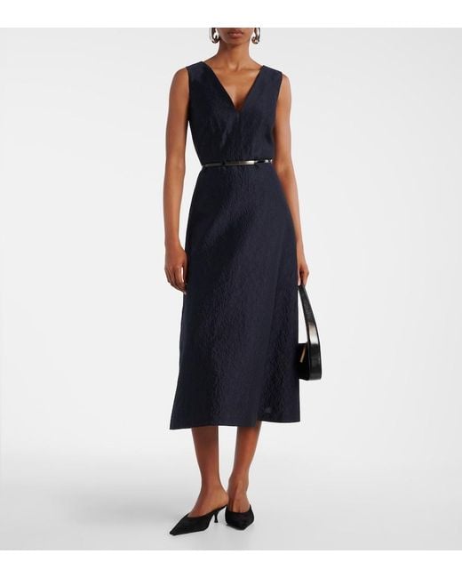 Max Mara Blue Lyon Cotton And Silk-Blend Cloque Midi Dress