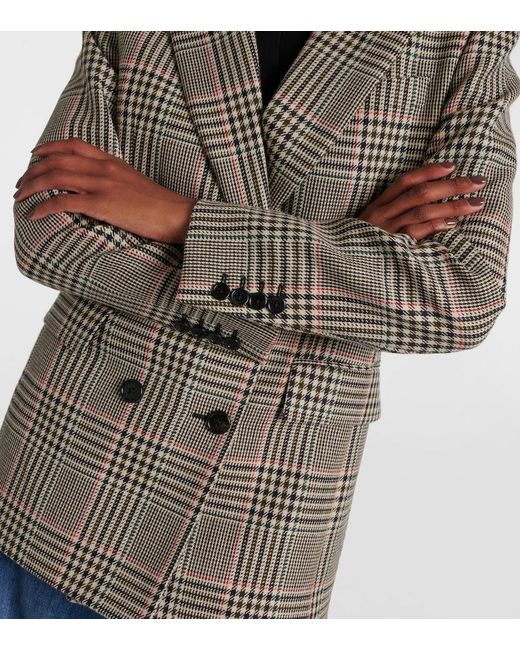 Chloé Gray Double-Breasted Checked Wool Blazer