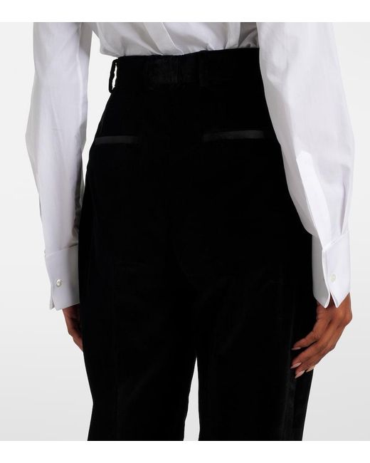 Dolce & Gabbana Black High-Rise Cotton-Blend Velvet Tuxedo Pants