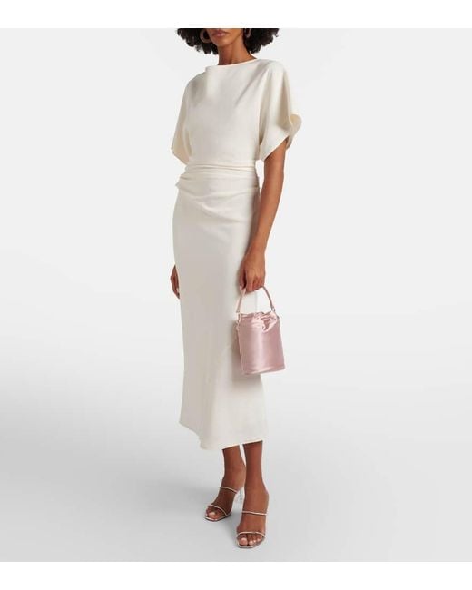 Staud Pink Lila Leather-Trimmed Satin Bucket Bag