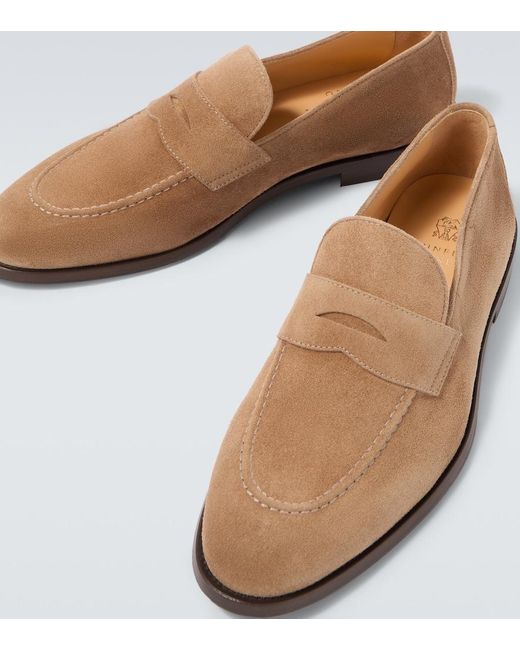 Brunello Cucinelli Natural Suede Penny Loafers for men