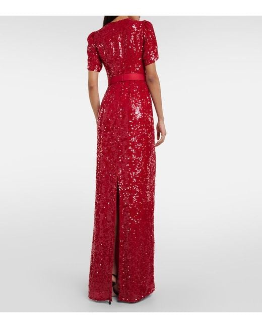 Erdem Red Sequin-embellished Puffed-shoulders Woven Maxi Dress