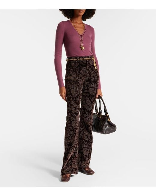 Chloé Black Bedruckte High-Rise-Hose Aus Samt