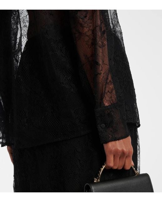 Valentino Black Scarf-Detail Floral Lace Blouse