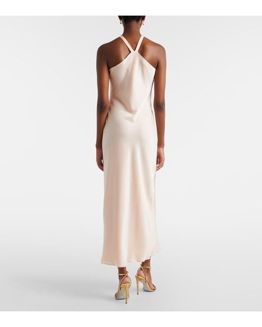Max Mara Natural Ghiotto Embellished Satin Slip Dress