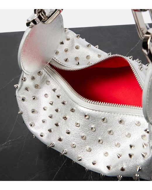 Christian Louboutin White Le 54 Spiked Metallic Leather Shoulder Bag