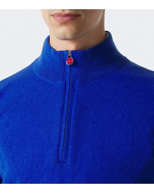 Kiton Blue Cashmere Half-Zip Sweater for men