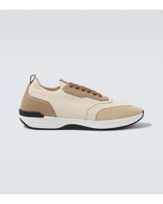 Brioni White Leather-Trimmed Sneakers for men