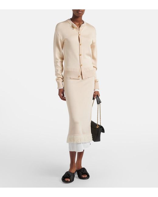 Bottega Veneta Natural Layered Knitted Silk Midi Skirt
