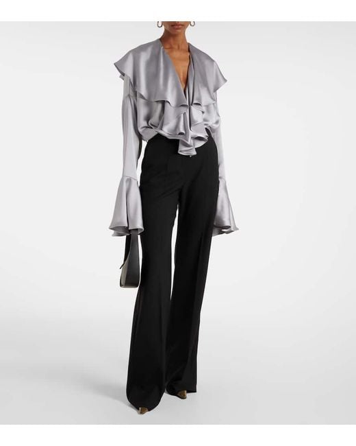 Norma Kamali Gray Ruffled Satin Bodysuit