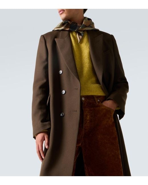 Dries Van Noten Brown Double-Breasted Wool Coat for men