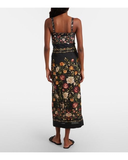 Agua Bendita Black Tierra Floral Linen Beach Cover-Up