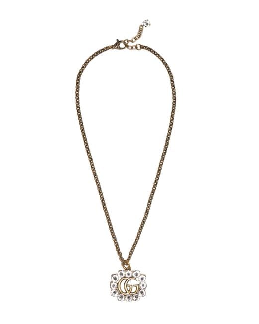 Gucci Metallic Gg Marmont Crystal Necklace