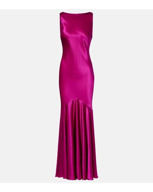 Nina Ricci Purple Open-Back Silk-Blend Satin Maxi Dress