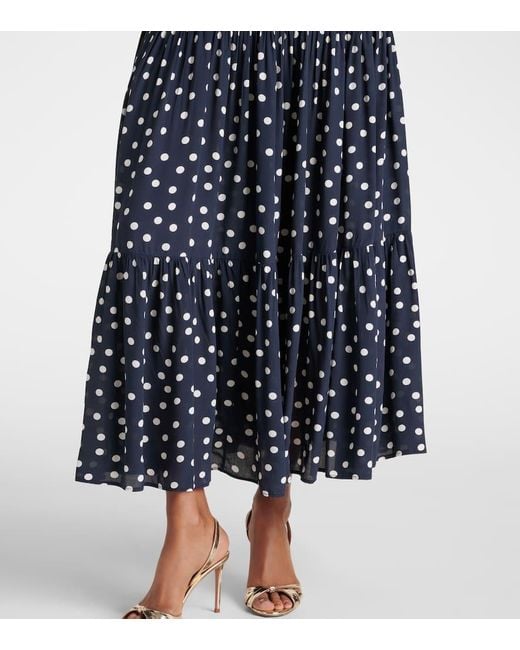 Rixo Blue Brooke Polka-Dot Midi Dress