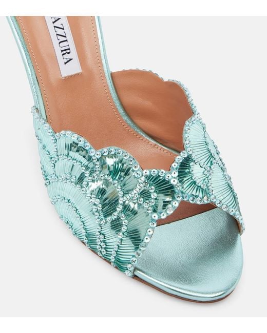 Aquazzura Green Ce Soir 75 Sequined Metallic Leather Mules