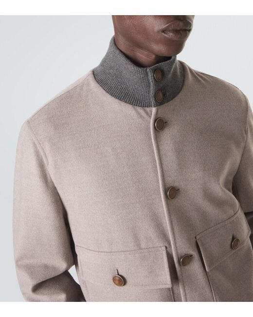 Brunello Cucinelli Gray Cashmere-Trimmed Wool Bomber Jacket for men
