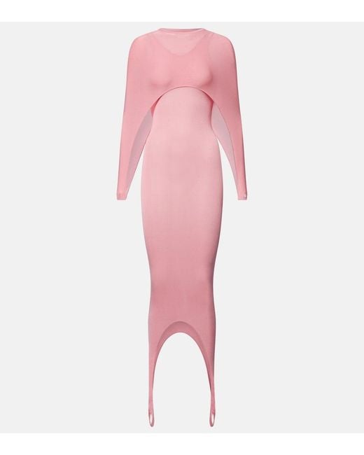 Alaïa Pink Asymmetric Caped Silk-Blend Midi Dress