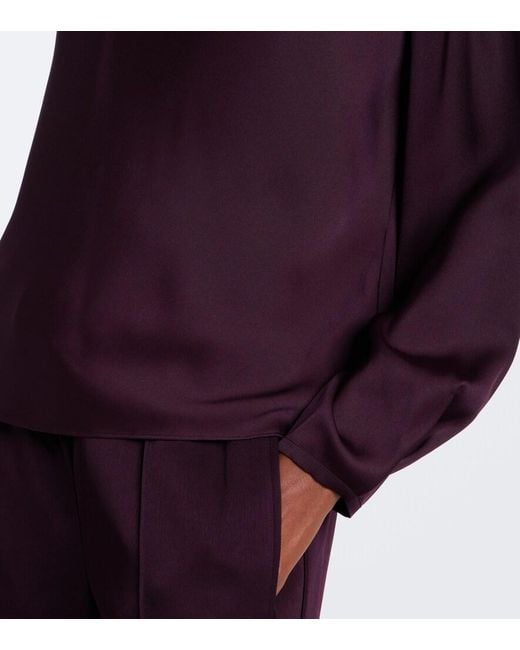 Vince Purple Draped Silk-Blend Top