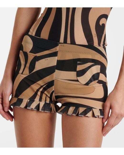 Emilio Pucci Natural Marmo Ruffled Mesh Shorts