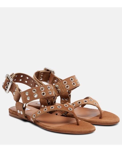 Alaïa Brown Verzierte Sandalen Biker Aus Veloursleder