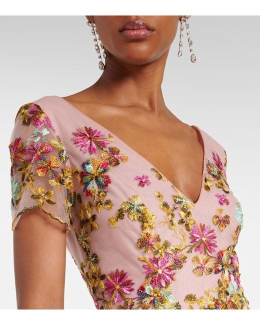 Robe Longue Polina Brodee En Tulle Costarellos en coloris Pink