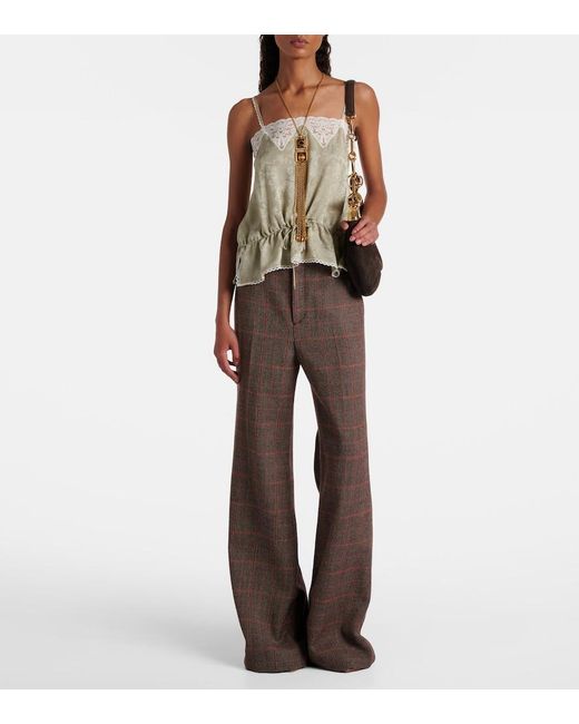 Chloé Brown Checked High-Rise Wool Flared Pants