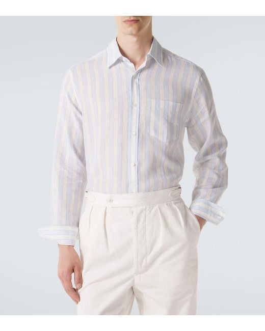 Dunhill White Striped Linen Shirt for men
