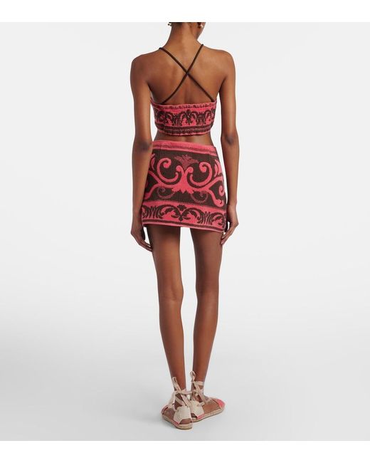 Valentino Red Cotton Terry Jacquard Miniskirt