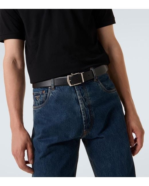 Prada Blue Reversible Saffiano And Leather Belt for men