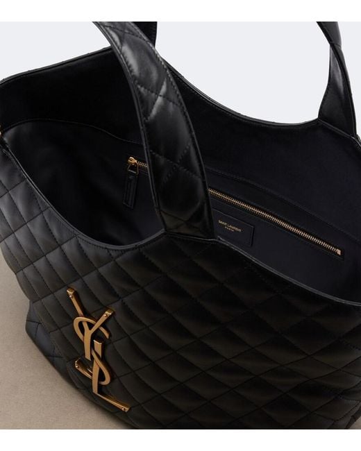 Saint Laurent Black Icare Medium Quilted Leather Shopper