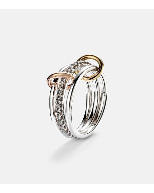 Spinelli Kilcollin Metallic Tigris Mx Gris Sterling Ring With Diamonds And And Rose Connectors