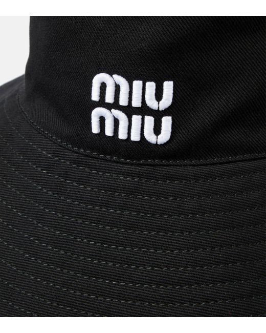 Miu Miu Black Logo Cotton Drill Bucket Hat