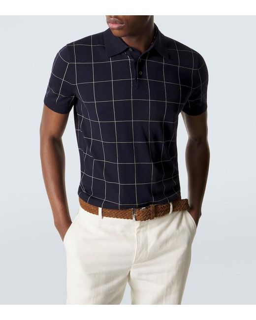 Dunhill Blue Colorblocked Cotton And Silk Sweater for men