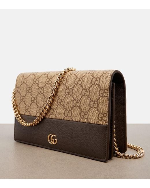 Gucci Brown Gg Marmont Canvas Wallet On Chain