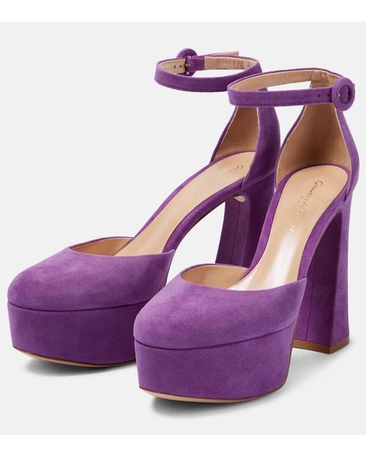 Gianvito Rossi Purple Vernice Platform Suede Pumps