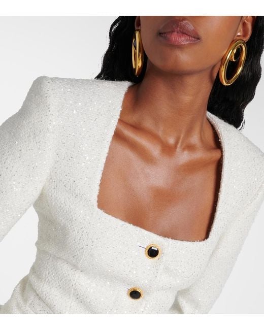 Alessandra Rich White Sequined Tweed Jacket