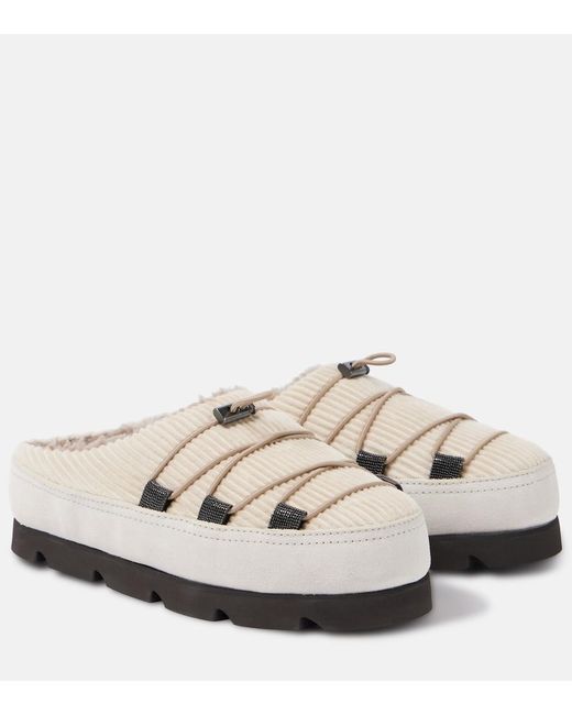 Brunello Cucinelli White Chunky Shearling-Lined Slippers