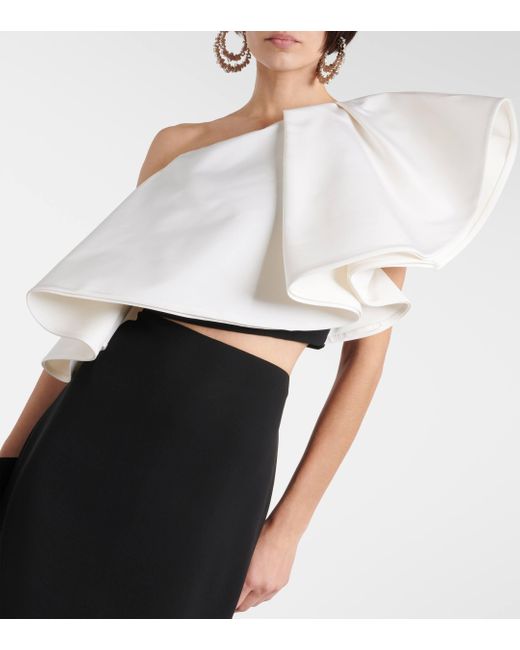 Carolina Herrera White One-shoulder Ruffled Silk Top