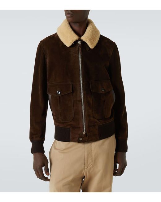 Tom Ford Brown Shearling-Trimmed Suede Blouson for men