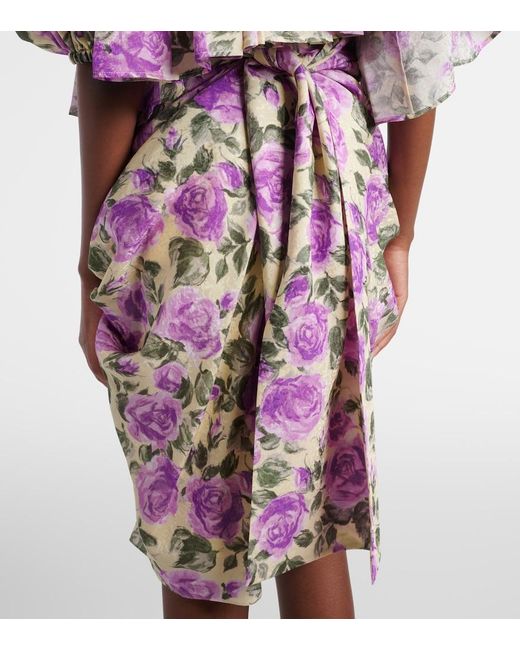 Chloé Pink Draped Floral Silk Midi Skirt