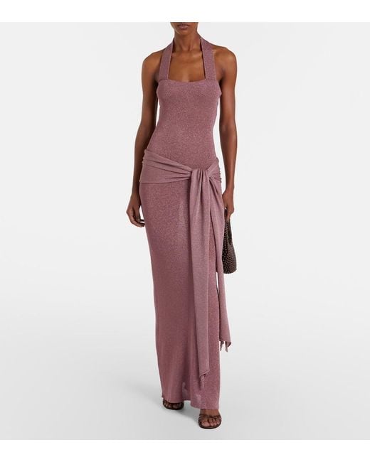 AYA MUSE Purple Knitted Lame Maxi Dress