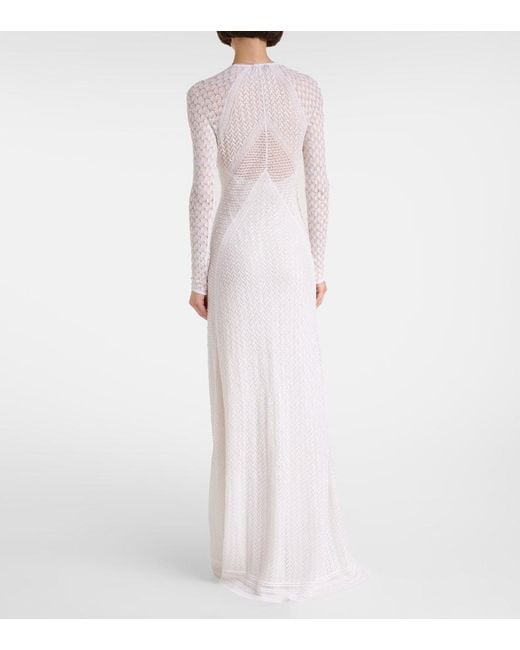 Robe Longue En Soie Et Cachemire Ralph Lauren en coloris White